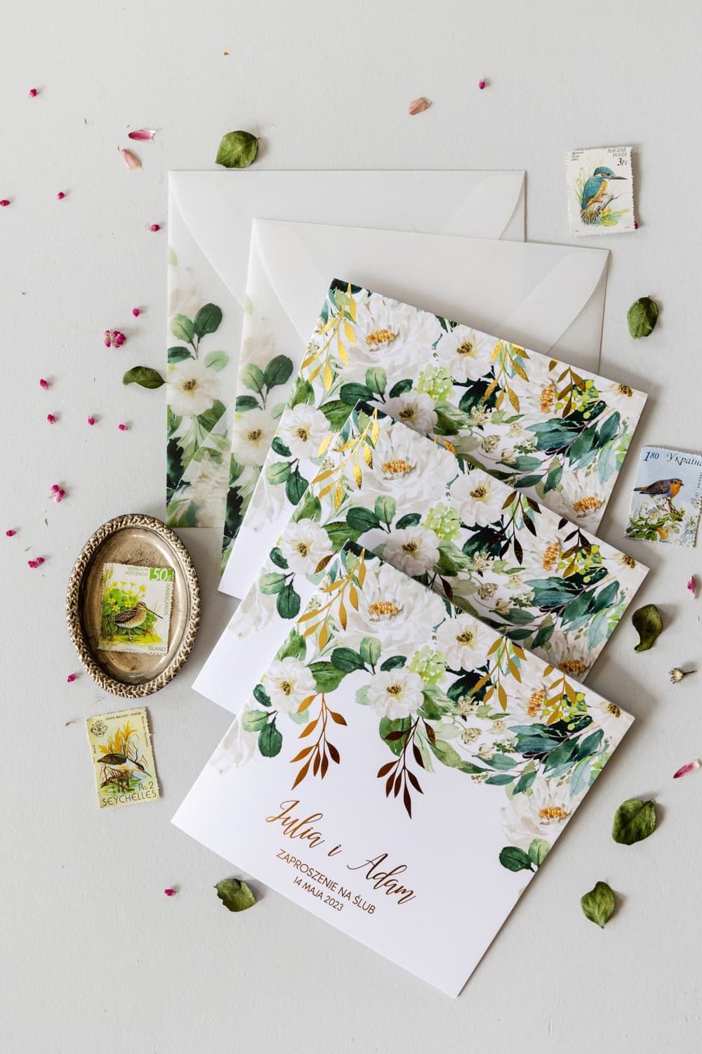 Zaproszenia na Wesele Rubin nr 1 – Styl Glamour z Białymi Kwiatami