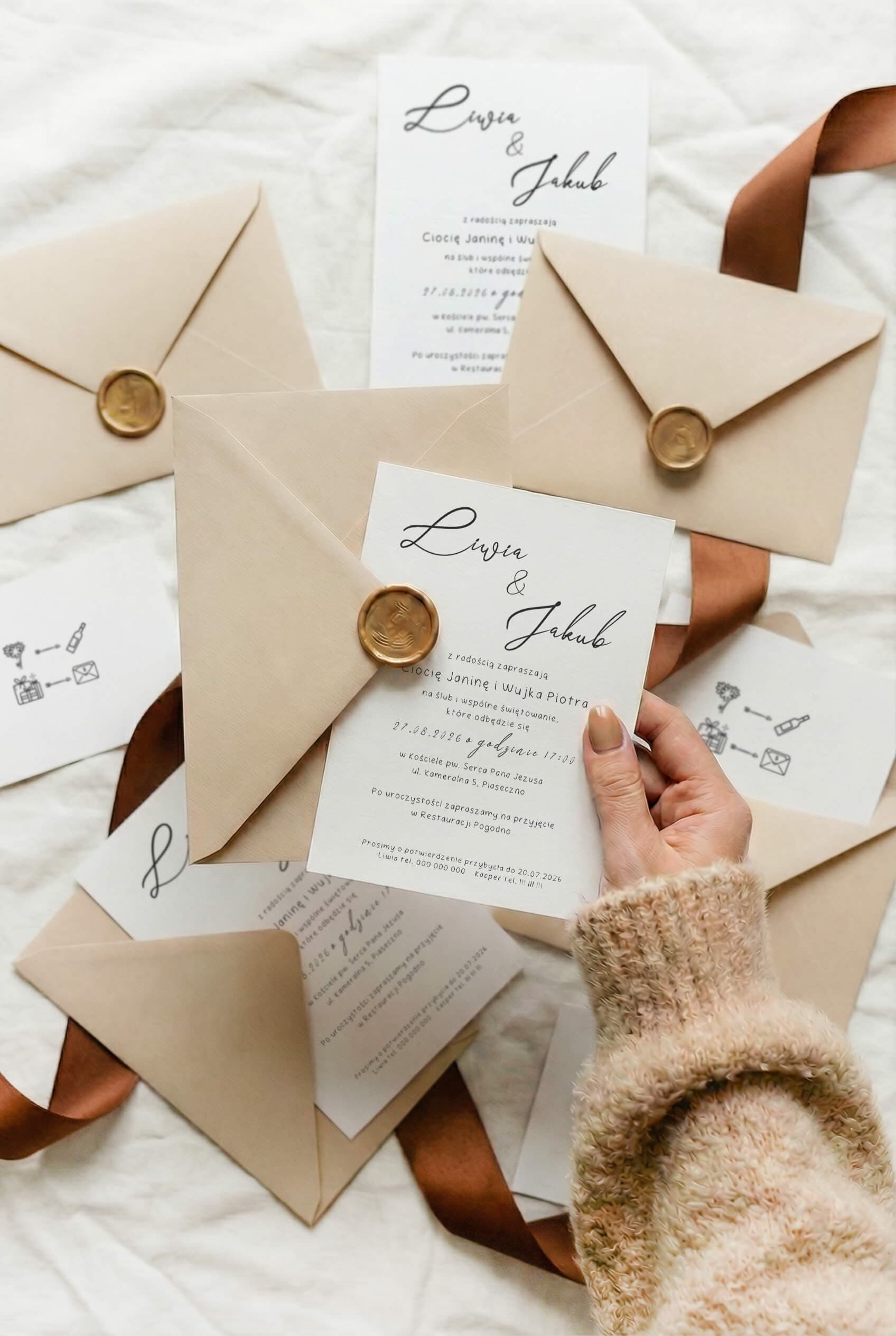 Zaproszenie na Wesele Lauren nr 4 – Styl Boho z Kopertą w Kolorze Camel