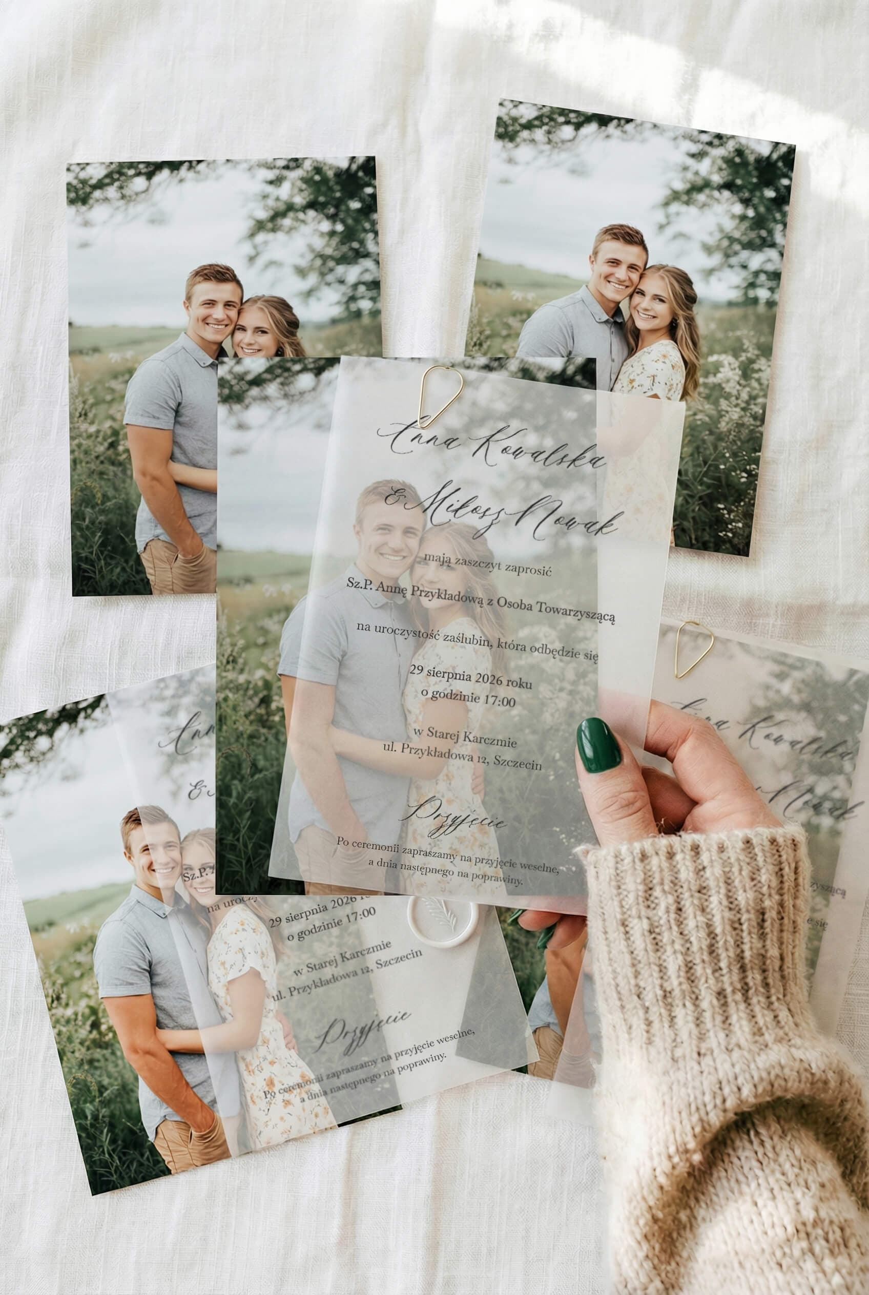 Zaproszenie na Wesele Satino nr 2 – Styl Boho ze Zdjęciem i Odręcznym Pismem