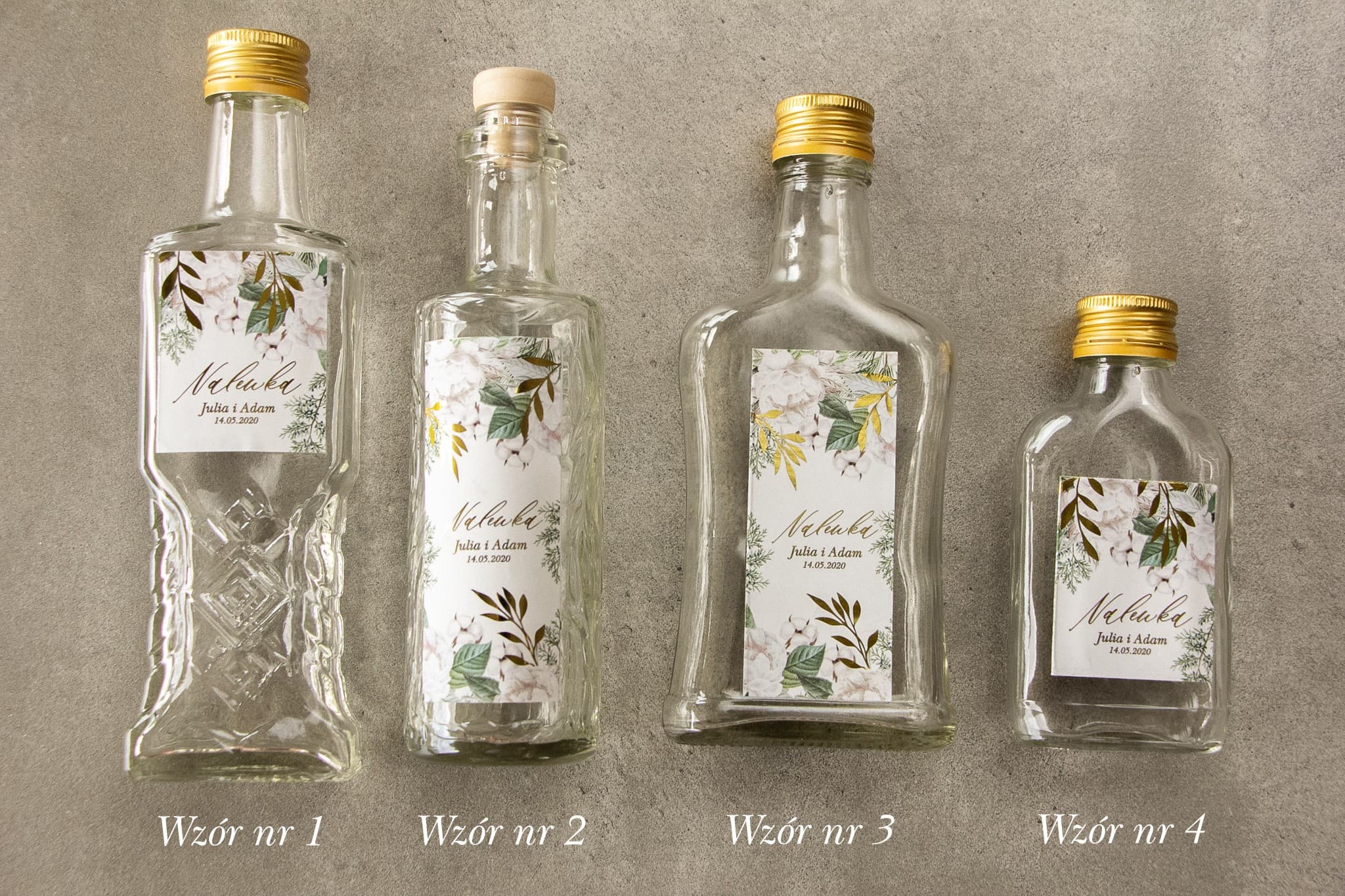 Buteleczki na nalewki dla gości w stylu glamour ze złoconymi gałązkami Rubin nr 6 - 2