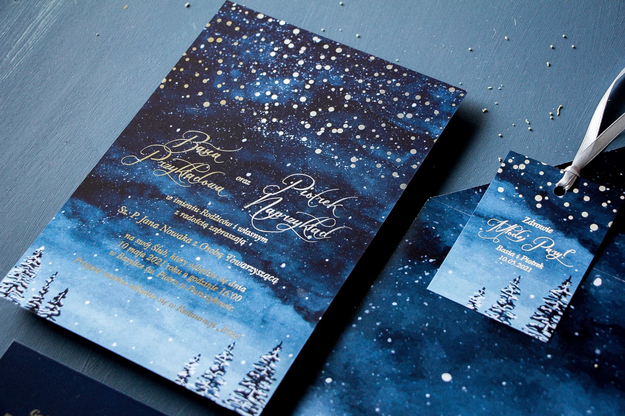 Zaproszenia Ślubne Pastelowe nr 6 – Nocne Niebo i Srebrzenie - 2
