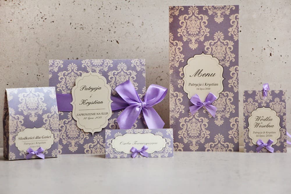 Zestaw Próbny Papeterii Ślubnej, Perłowy Papier, Wrzosowe Ornamenty | Próbki Zaproszeń Ślubnych | Ornament nr 3