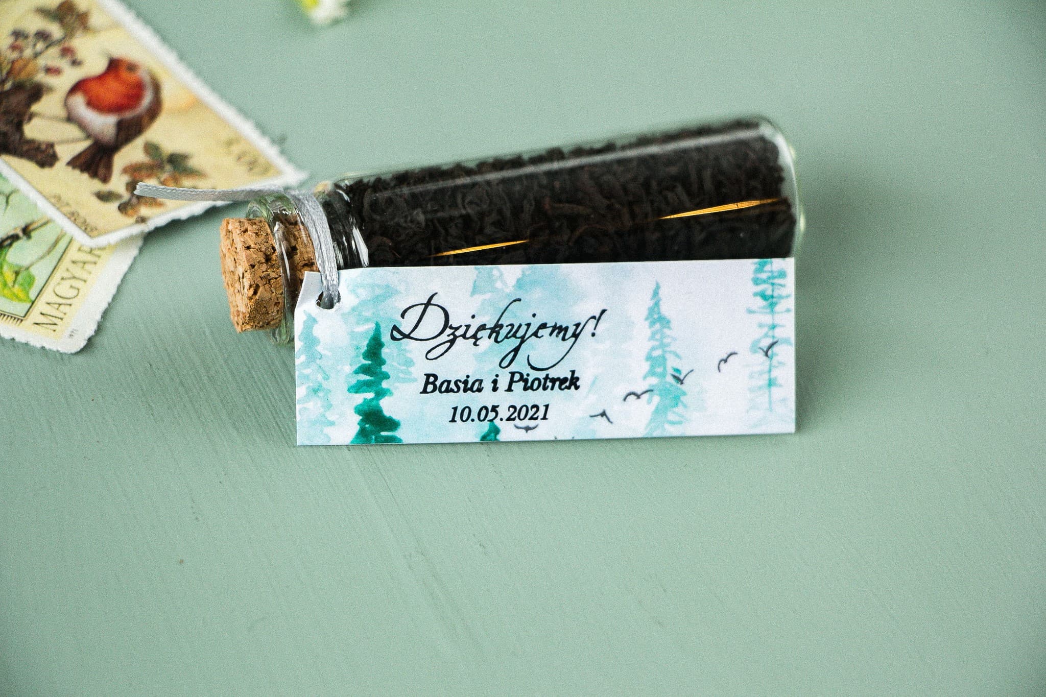 Podziękowania dla Gości Herbata w Fiolce ze Srebrzeniem | Eleganckie Upominki Weselne | Pastelowe nr 7