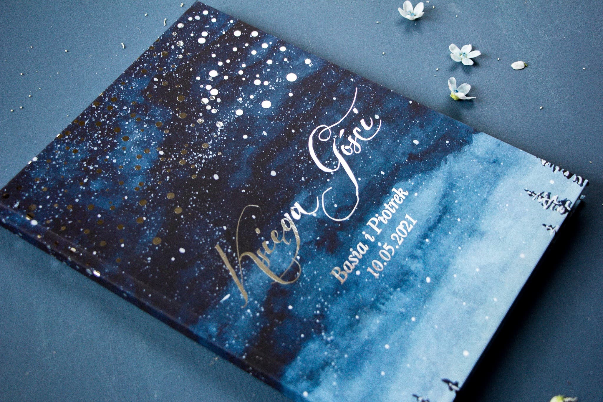 Księga Gości Galaktyka Granatowa ze Złotem | Elegancki Album na Wpisy Gości Weselnych | Pastelowe Nr 6