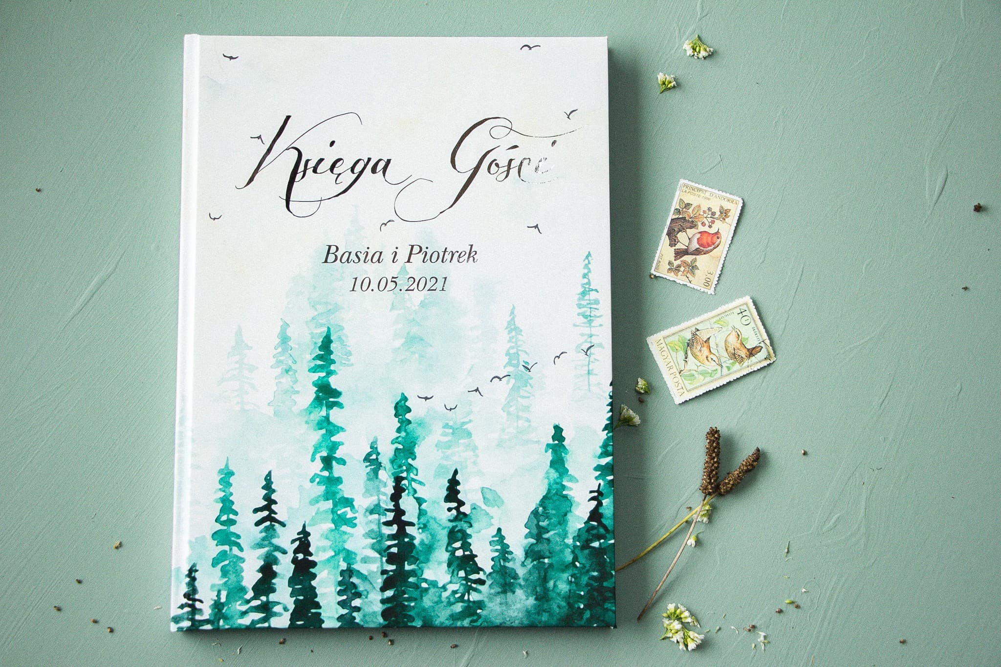 Księga Gości Weselnych Leśny Pejzaż Akwarela Srebrzona | Personalizowana Pamiątka Ślubna | Pastelowe Nr 7 - 3
