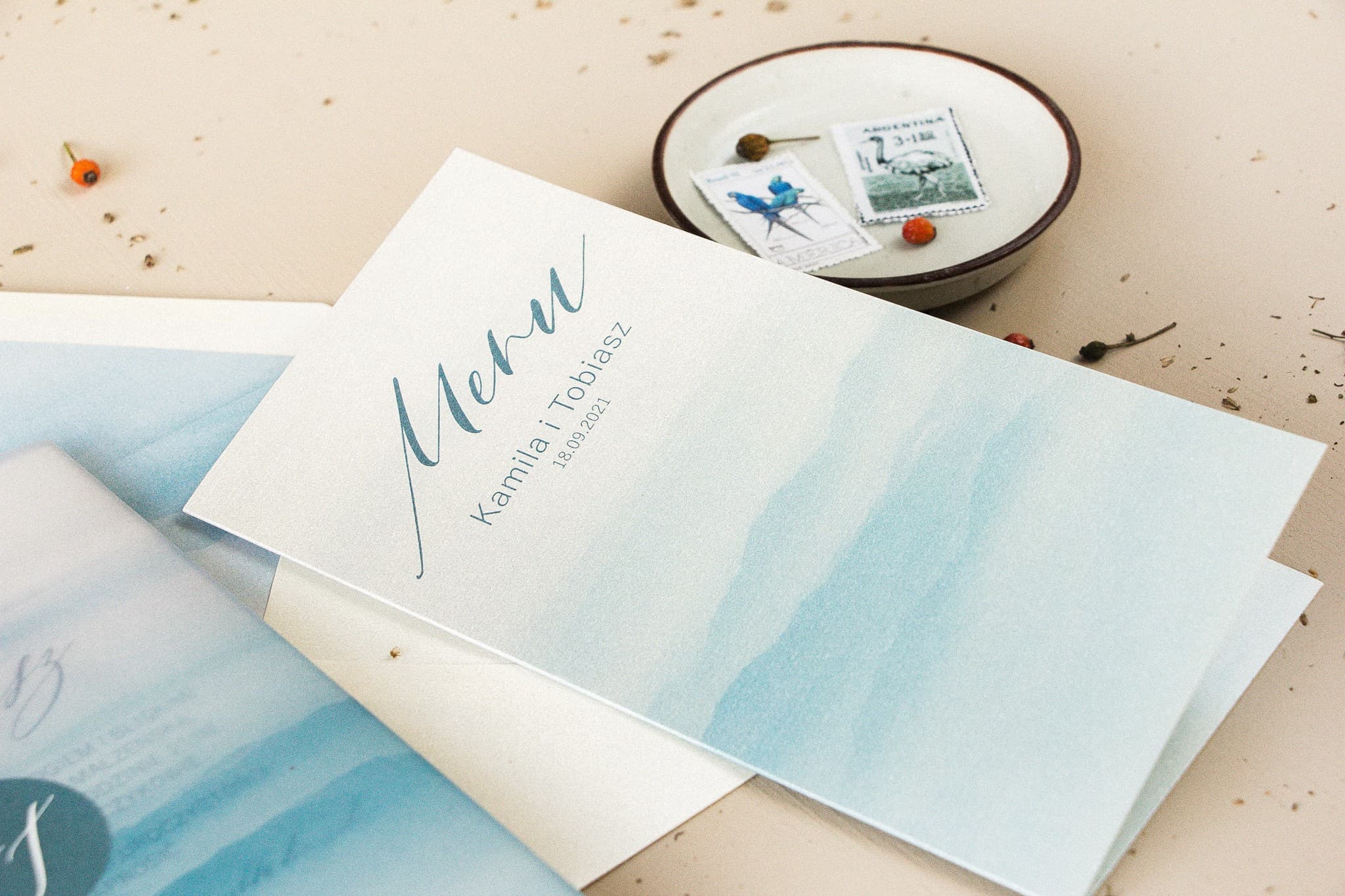 Menu Ślubne Perłowa Akwarela | Wyjątkowy Akcent na Weselnych Stołach Kolekcja | Opal nr 4