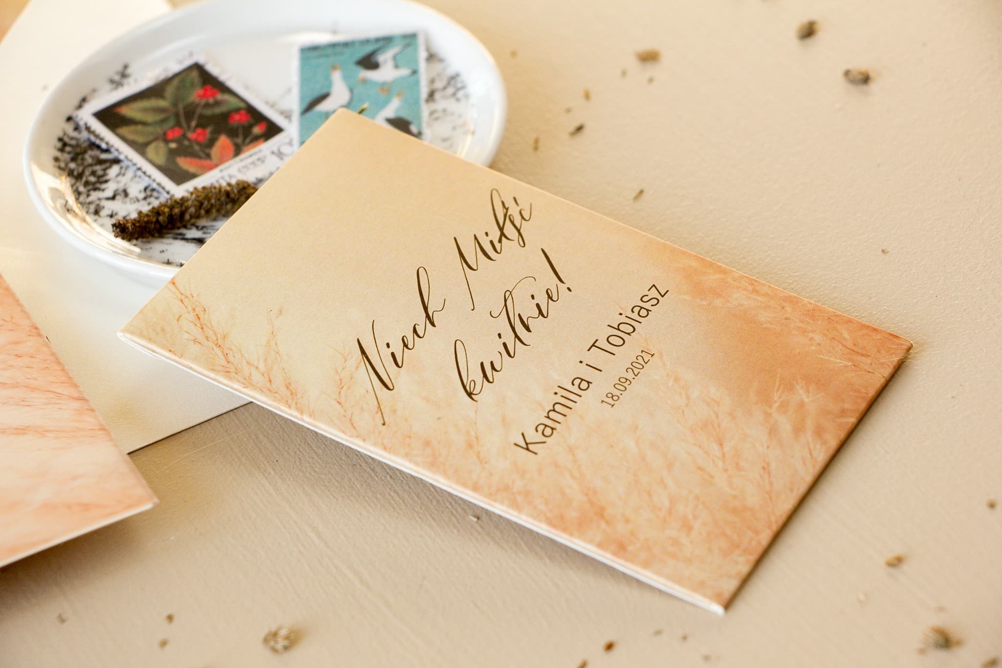 Podziękowania dla gości z nasionami niezapominajki i trawą pampasową Opal nr 1