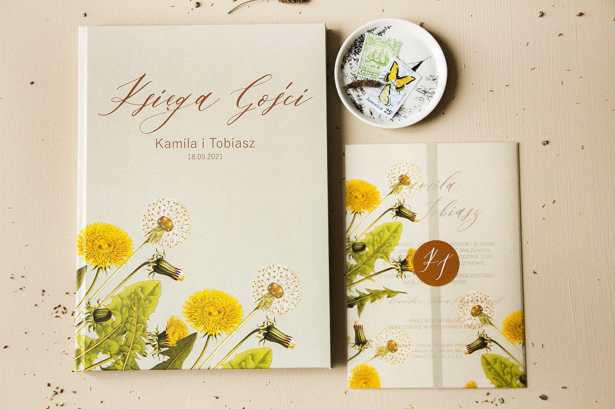 Rustykalna Księga Gości z Dmuchawcami, Personalizowana | Księga Gości Weselnych A4 | Opal Nr 6 - 2