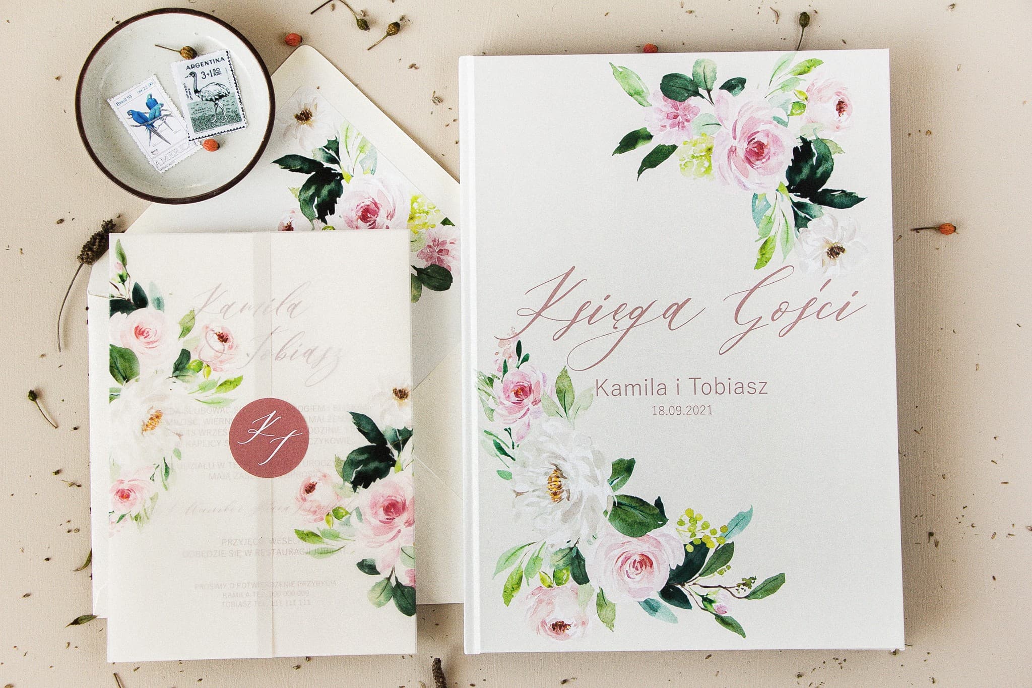 Księga Gości w Kwiaty Akwarelowe, Personalizowana | Księga Gości Weselnych A4 | Opal Nr 8 - 2