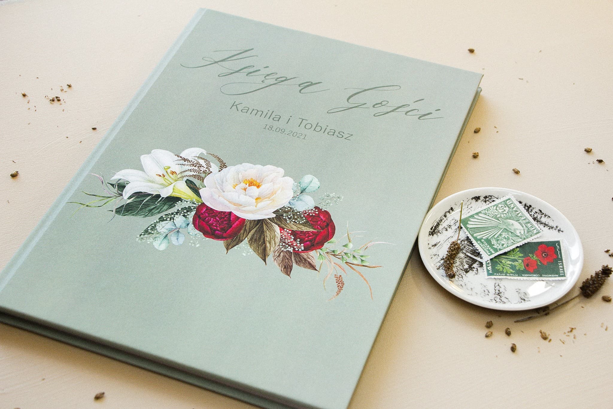 Personalizowana Księga Gości Boho Piwonie A4 | Pamiątka Ślubna, Album na Wpisy | Opal nr 9