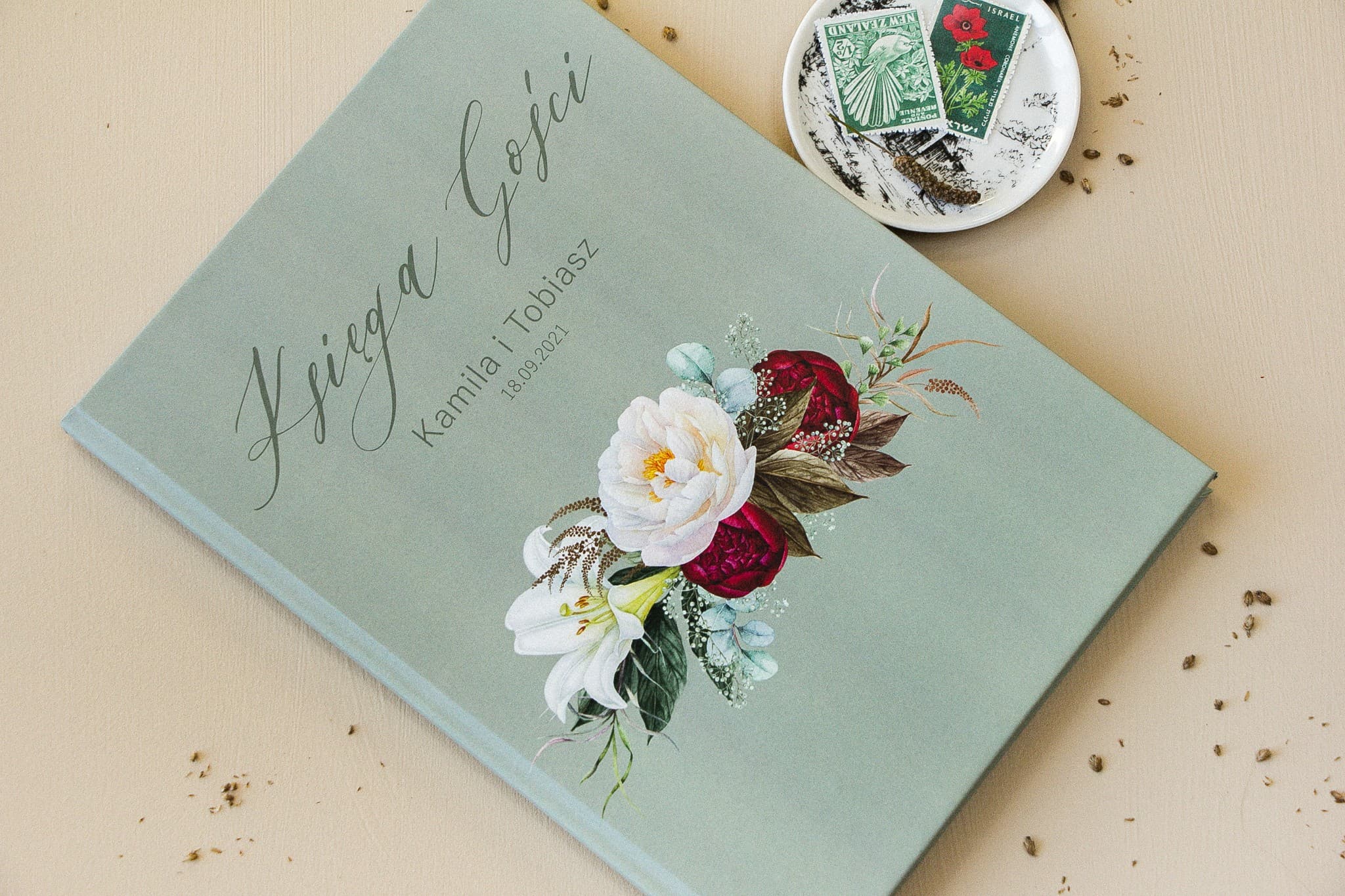 Personalizowana Księga Gości Boho Piwonie A4 | Pamiątka Ślubna, Album na Wpisy | Opal nr 9 - 3
