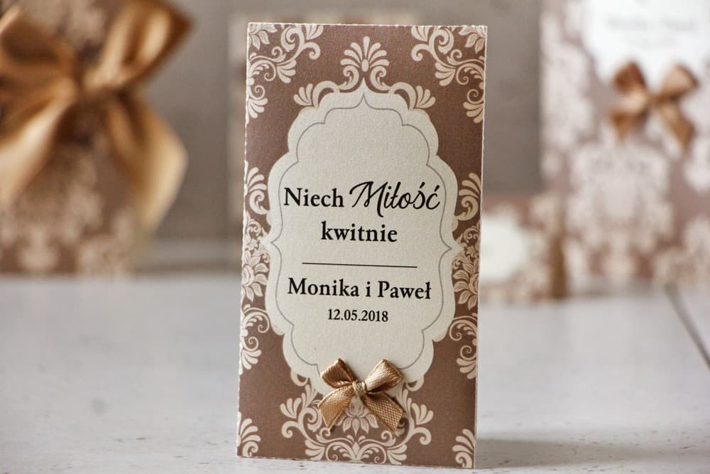 Nasionka Niezapominajki z Brązowym Ornamentem na Papierze Perłowym | Oryginalne Podziękowania dla Gości | Ornament nr 6