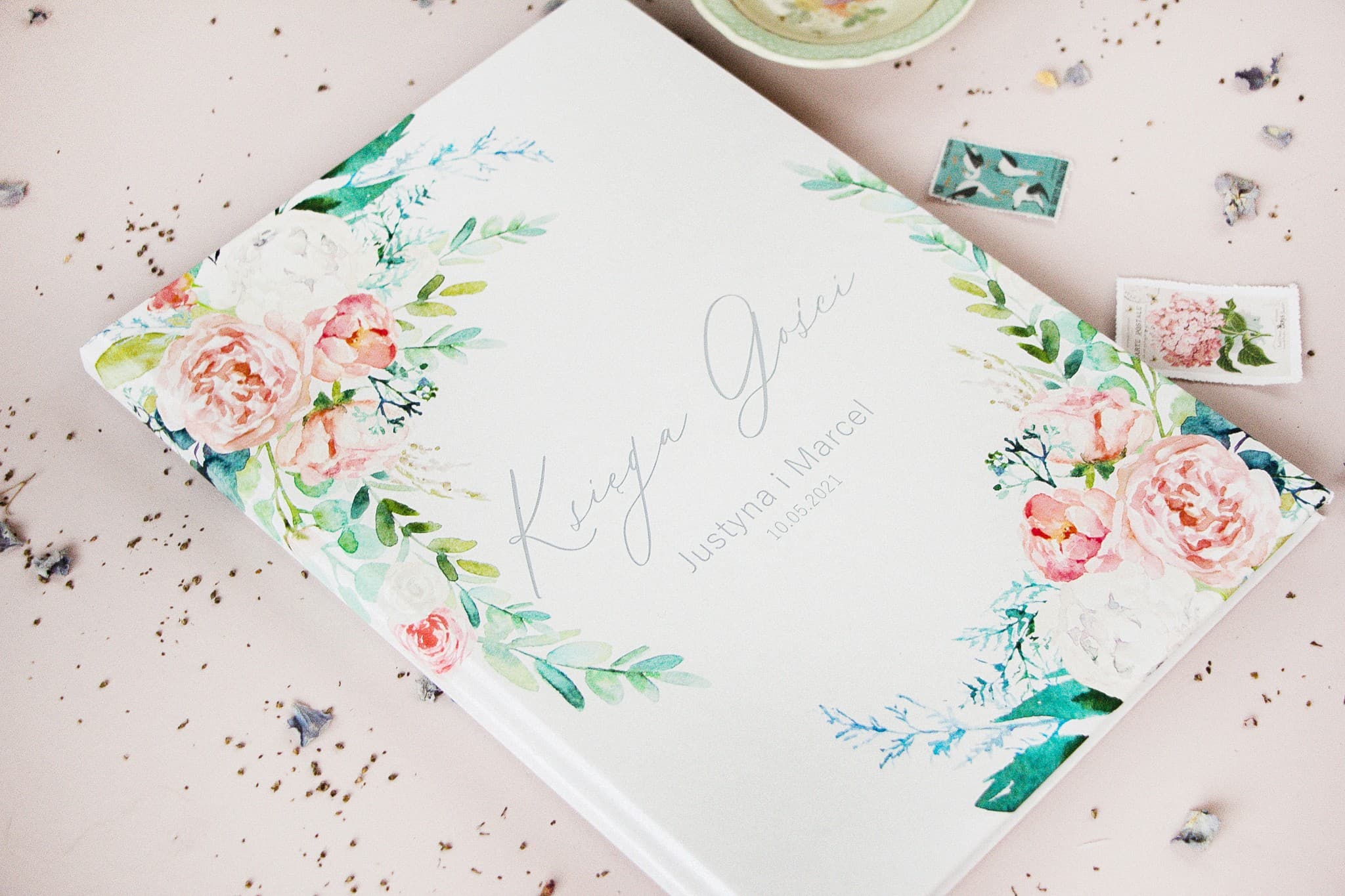 Księga Gości z Ankietami i Piwoniami | Personalizowana Pamiątka Ślubna A4 | Soft nr 1 - 2