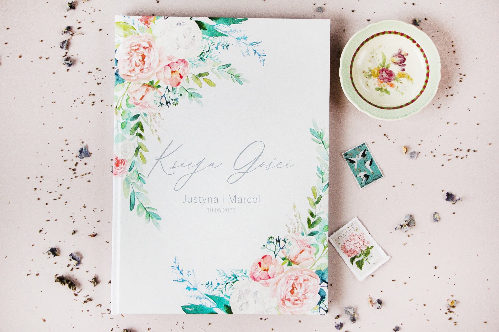 Księga Gości z Ankietami i Piwoniami | Personalizowana Pamiątka Ślubna A4 | Soft nr 1 - 3