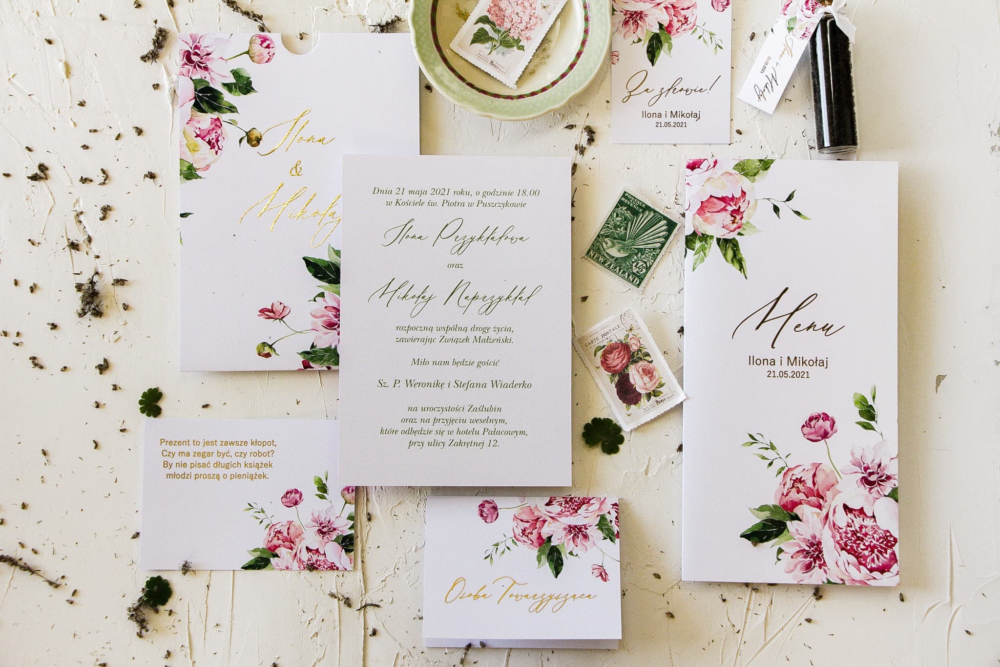 Zaproszenie Na Wesele Serenity nr 3 – Minimalistyczne z Piwonią