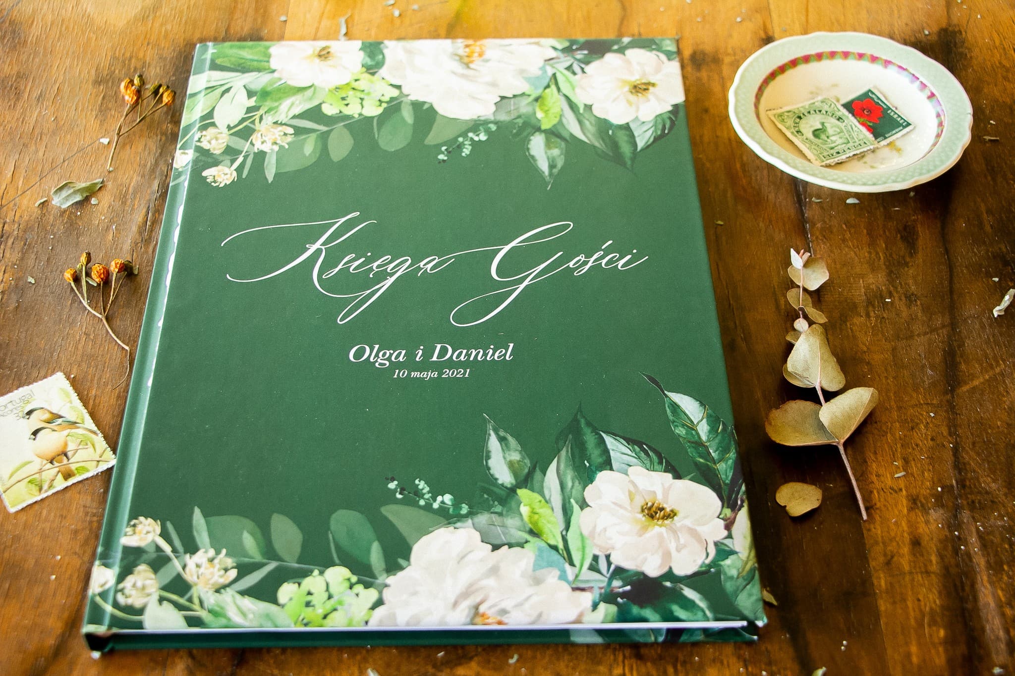 Personalizowana Księga Gości z Ankietami Butelkowa Zieleń | Album na Wpisy Gości Weselnych | Topaz nr 2 - 3