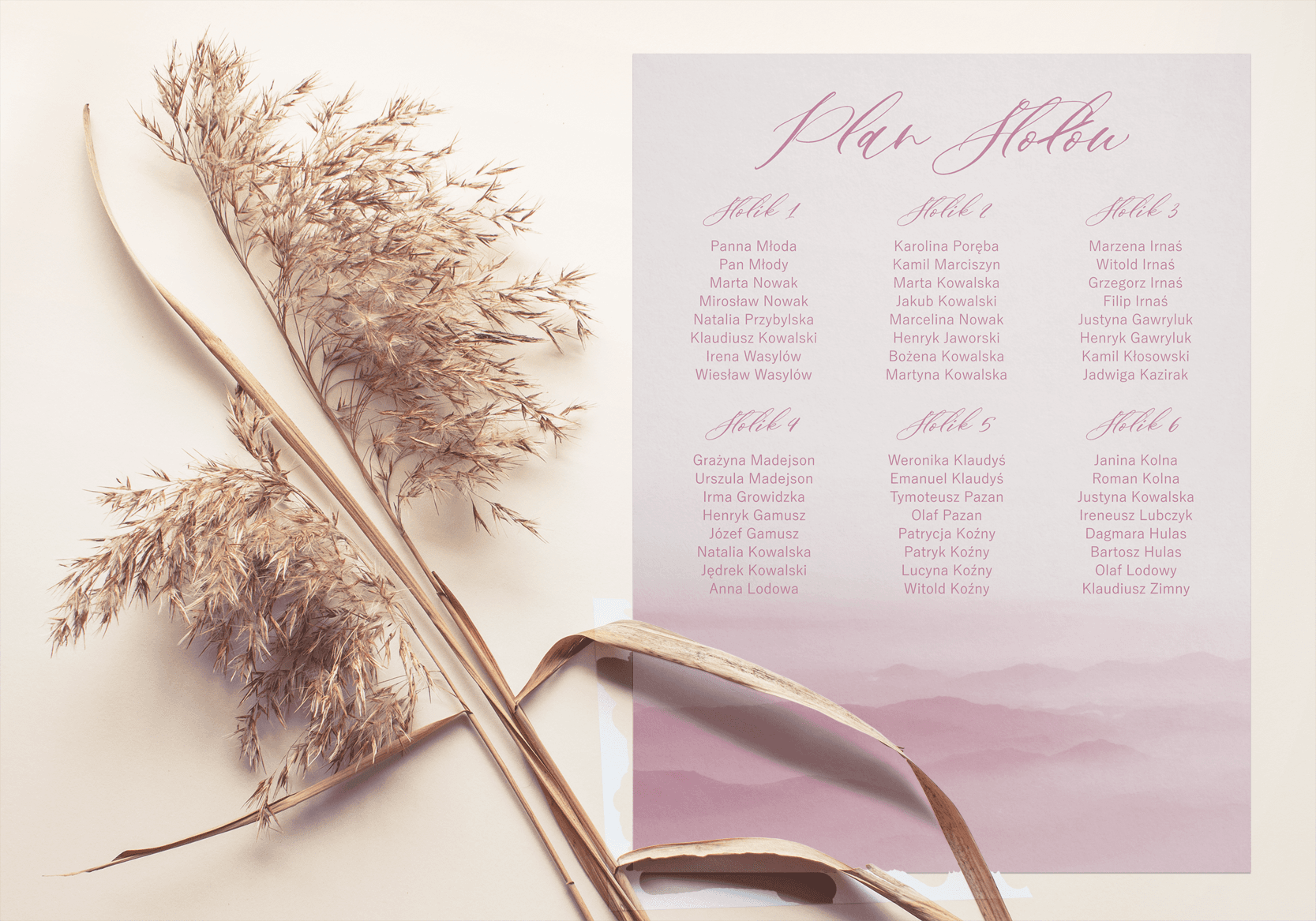 Plan Stołów Weselnych Różowa Akwarela | Tablica Gości, Rozpiska Stołów Weselnych | Opal nr 5