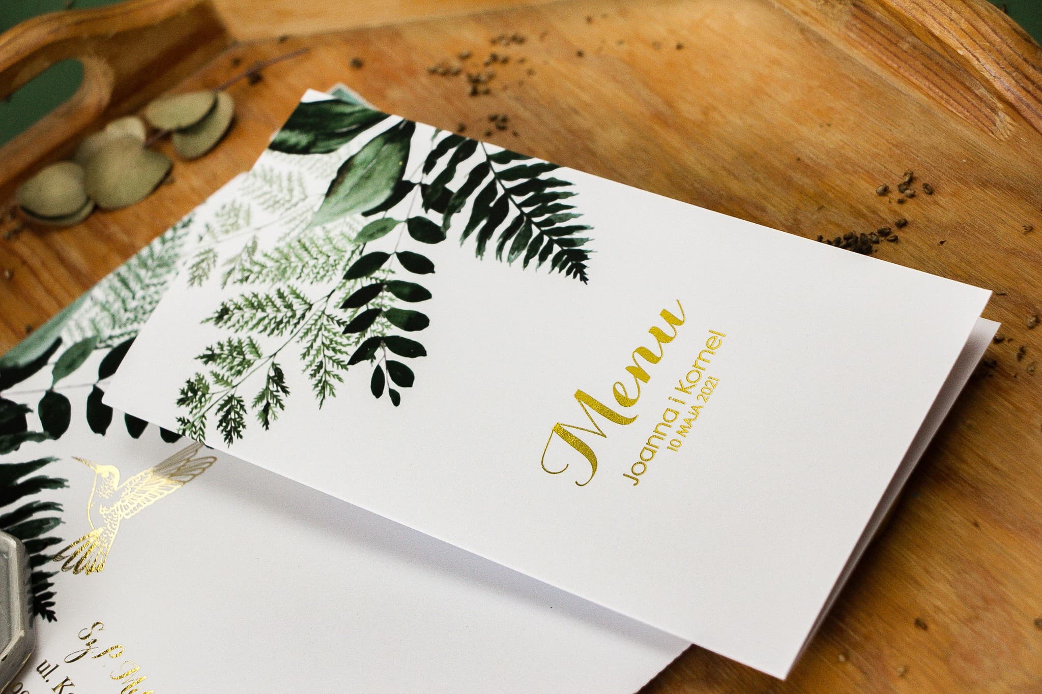 Złocone Menu Weselne Botaniczne Paproć | Eleganckie Menu na Stół Weselny | Pattern nr 5