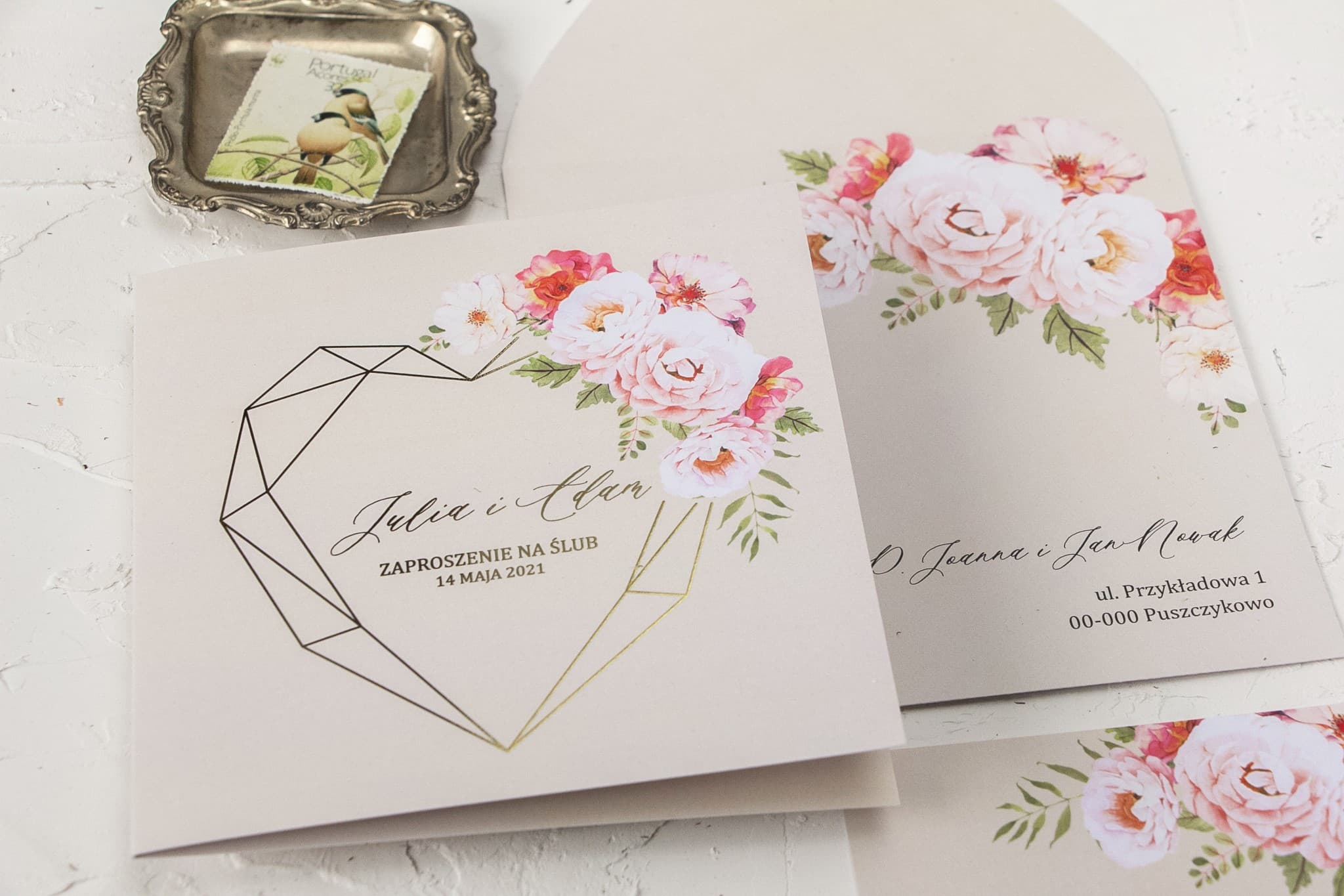 Zaproszenia Ślubne Szafirowe nr 8 – Złote Serce i Pastele