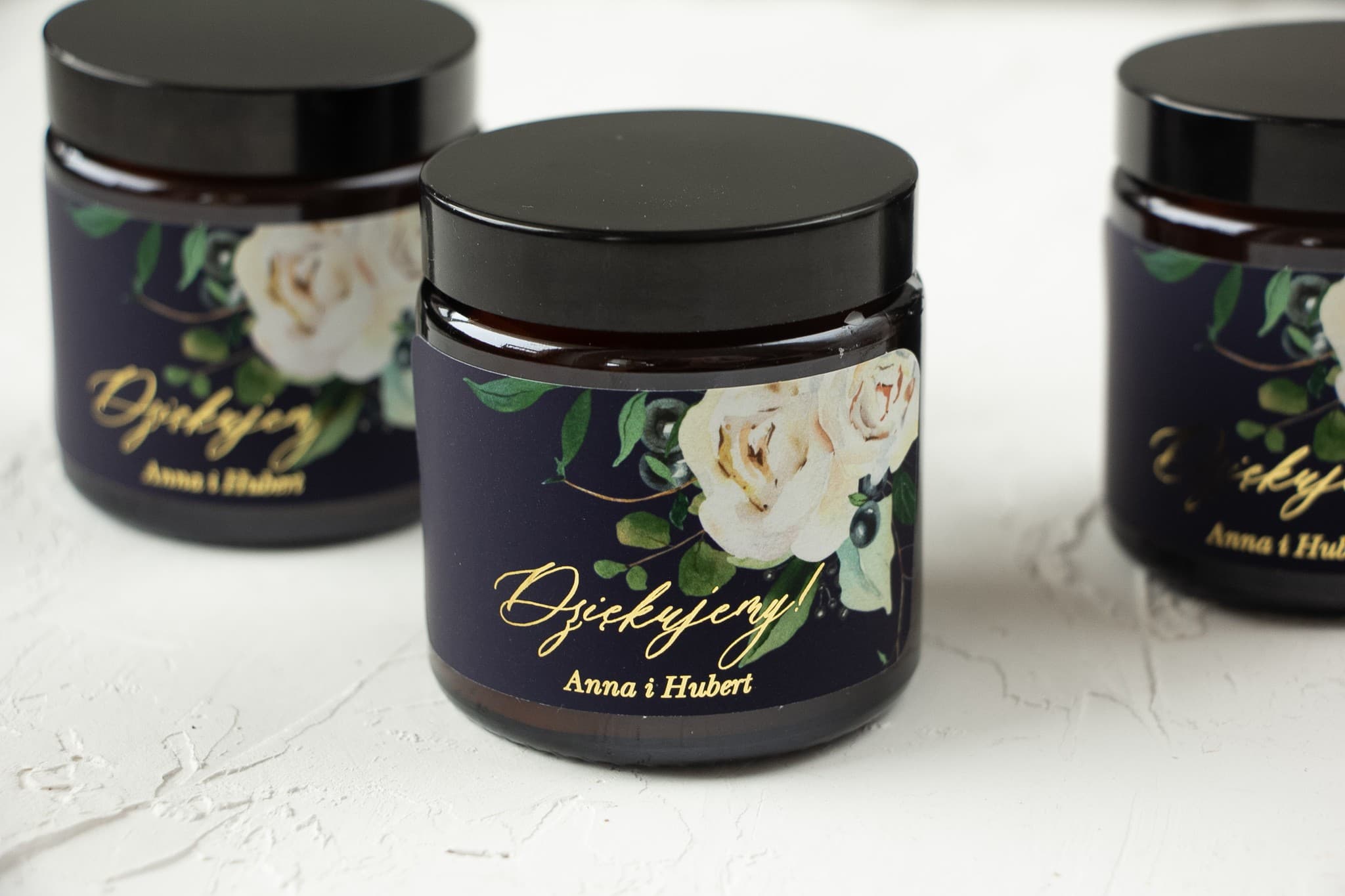 Świeczka Sojowa Szafirowe nr 7 – Złocona i Podziękowanie dla Gości