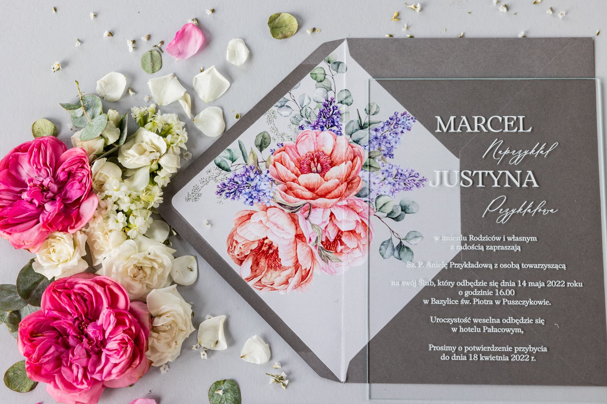 Minimalistyczne Zaproszenia Ślubne Soft nr 7 – Szkło i Piwonie - 3