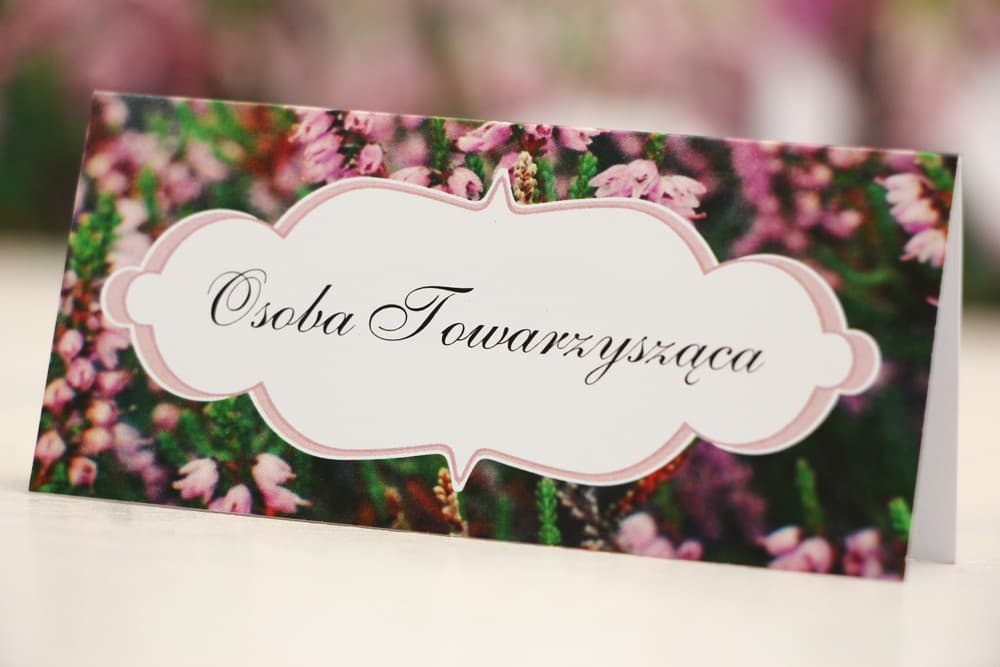 Winietki Ślubne Felicja nr 1 – Wizytówki na Stół z Motywem Jesiennych Wrzosów