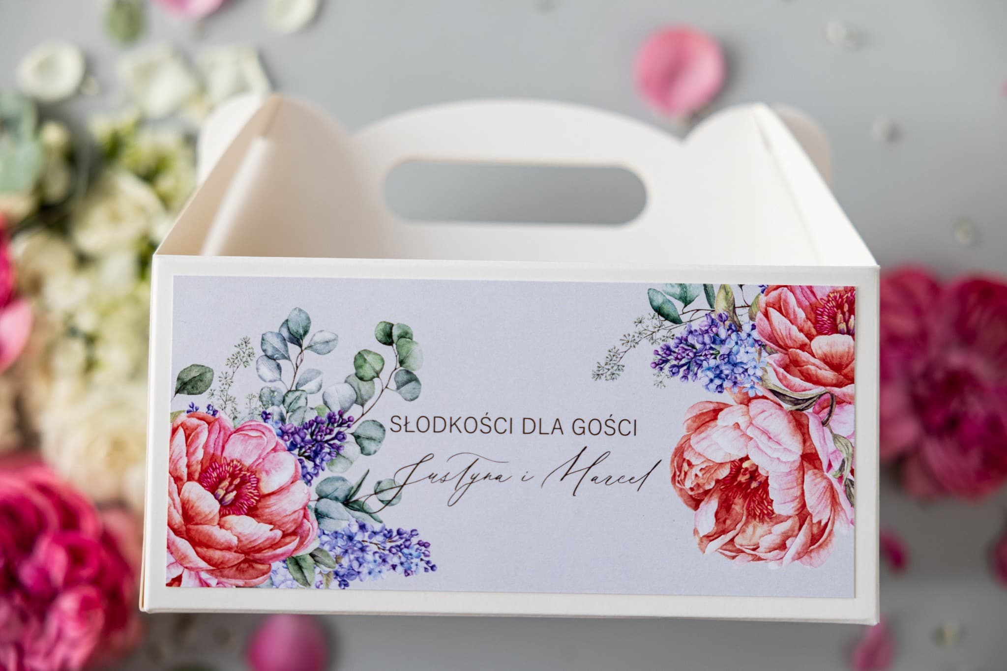 Pudełko na Ciasto Weselne z Różami Personalizowane | Eleganckie Opakowania na Słodkości dla Gości | Soft nr 7
