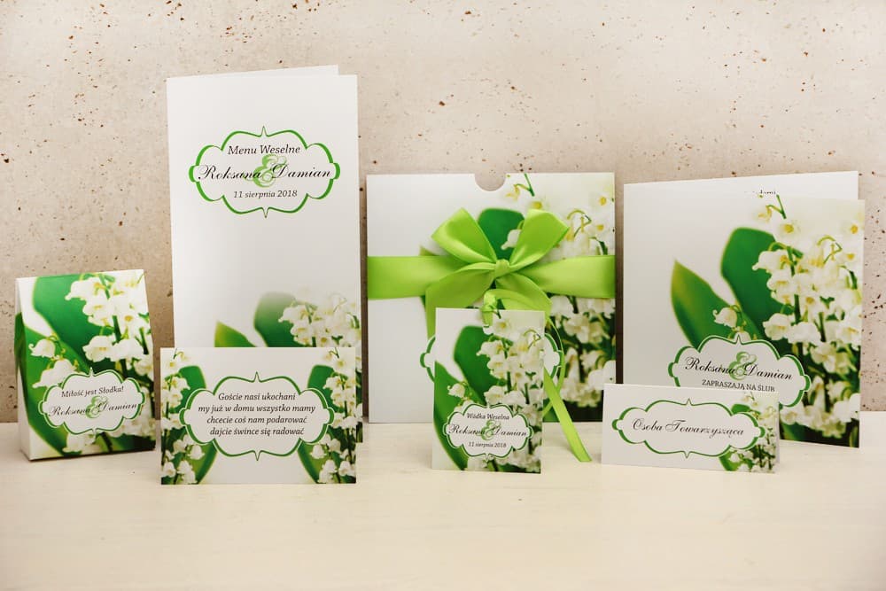 Eleganckie zaproszenia ślubne z konwaliami w etui i białymi kwiatami – Felicja nr 3 - 2