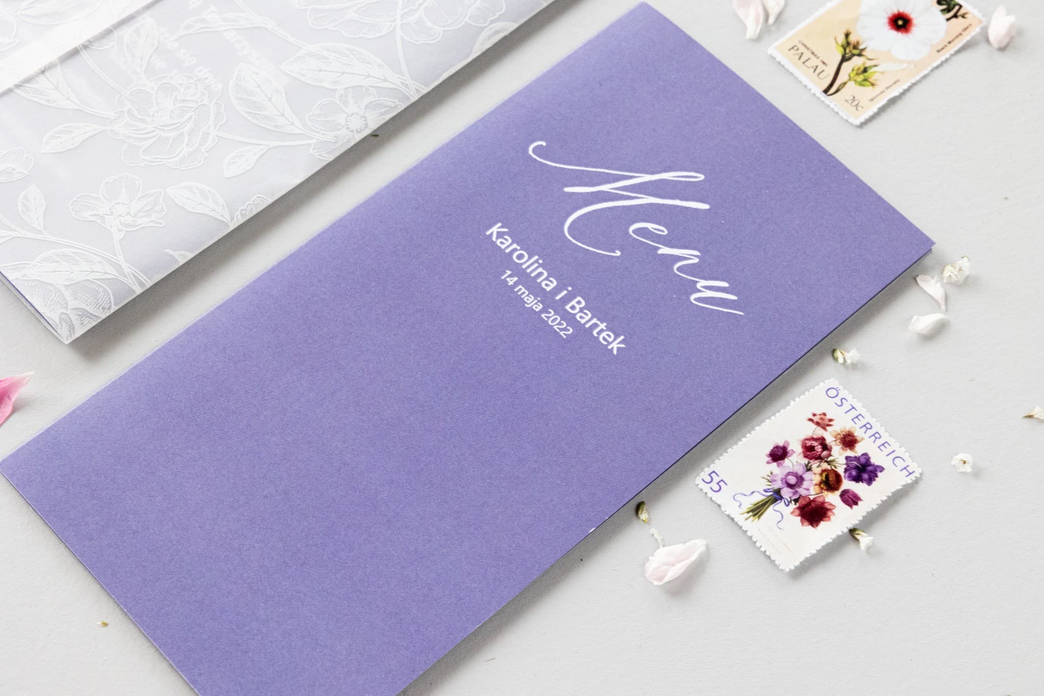 Lawendowe Menu Weselne Składane z Motywem Lawendy | Elegancka Karta Menu na Stół | Nefryt nr 3