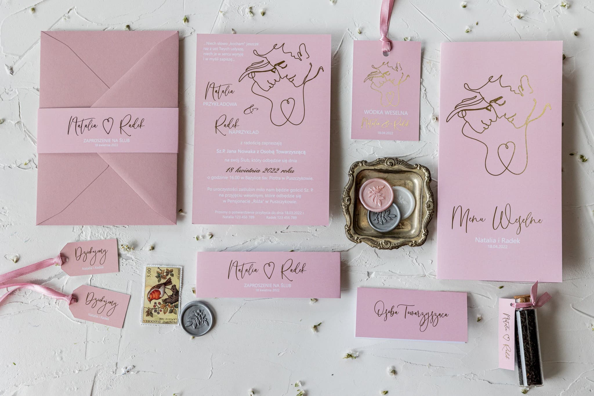 Zestaw próbek zaproszeń ślubnych z bonem rabatowym Jaspis nr 3