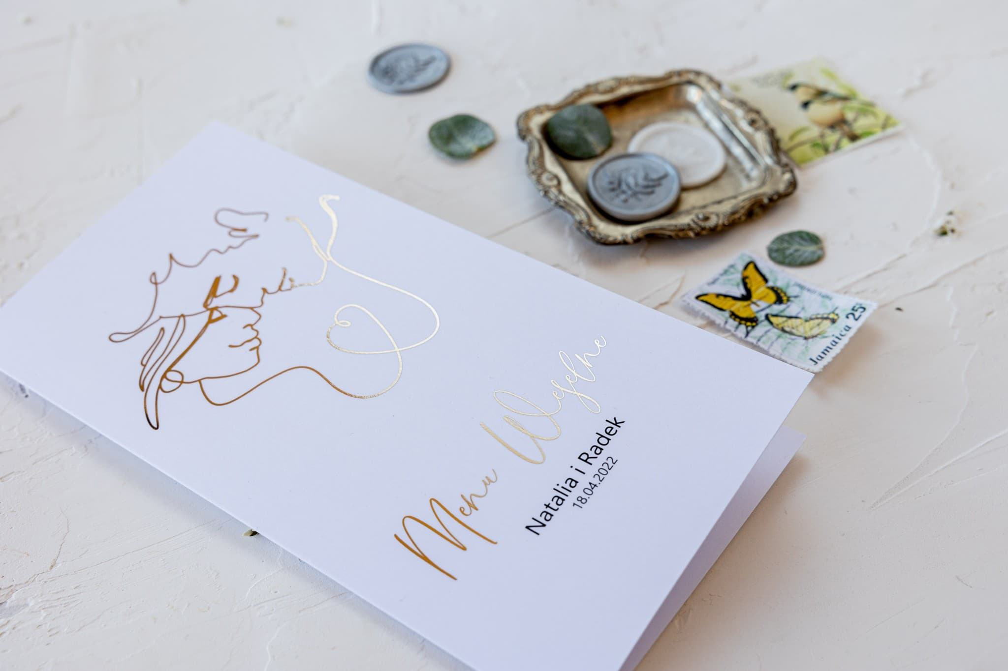 Złocone Menu Weselne z Folia SoftTouch | Elegancka Karta Menu na Stół Weselny | Jaspis nr 1