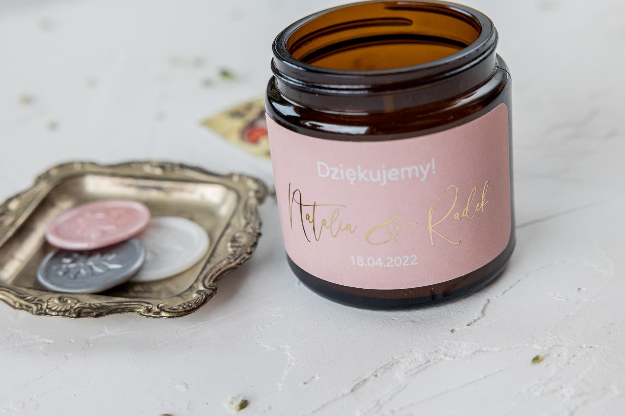 Eleganckie Świeczki Sojowe Złocone | Podziękowania dla Gości Weselnych Glamour | Jaspis nr 3
