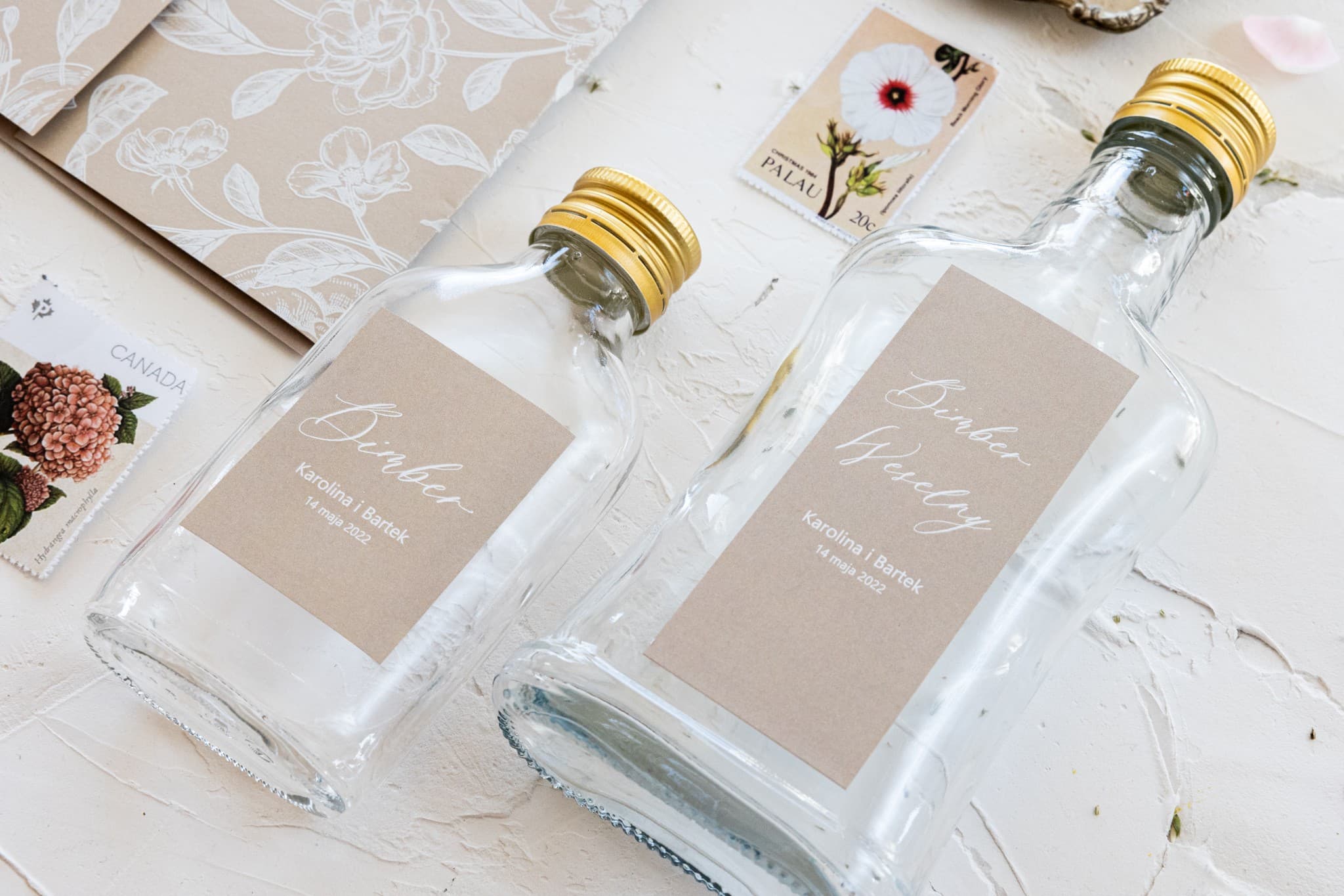 Buteleczki na Nalewki Podziękowania dla Gości, Złota Etykieta | Personalizowane buteleczki weselne | Nefryt nr 4