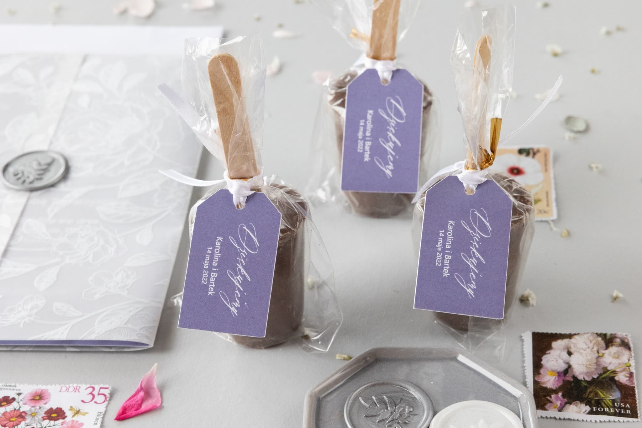 Czekolada na Patyku do Picia z Personalizacją | Słodkie Podziękowania dla Gości Weselnych | Nefryt nr 3