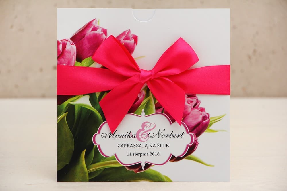 Zaproszenia ślubne w etui z różowymi tulipanami w wiosennym stylu – Felicja nr 7 - 2