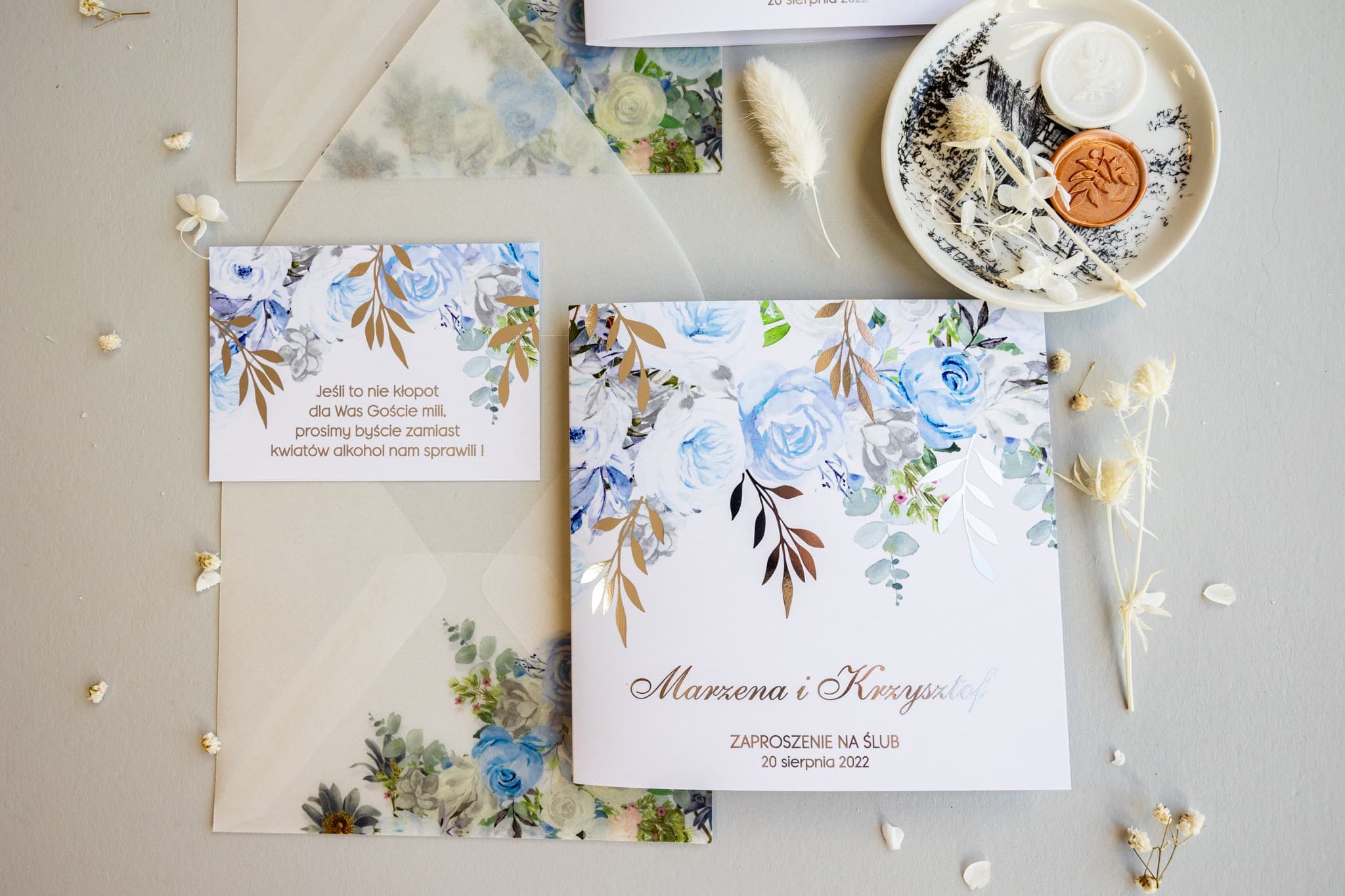 Zaproszenie na Wesele Rubin nr 12 – Styl Glamour z Pastelowym Kwiatem