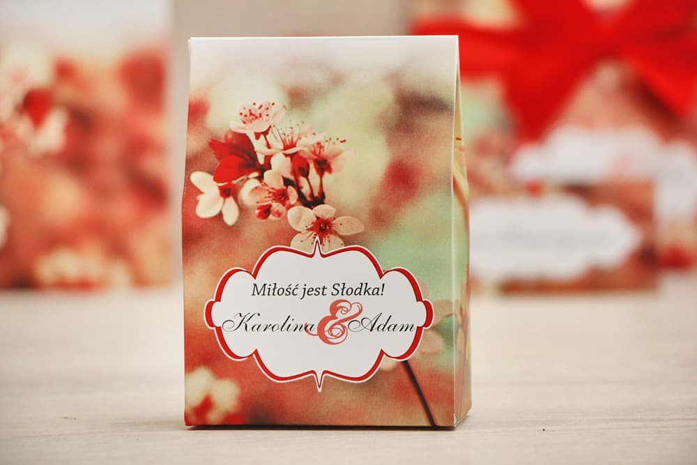 Personalizowane Pudełeczko ze Słodyczami, Motyw Kwiaty Wiśni | Podziękowania dla Gości Weselnych, Upominki | Felicja nr 8