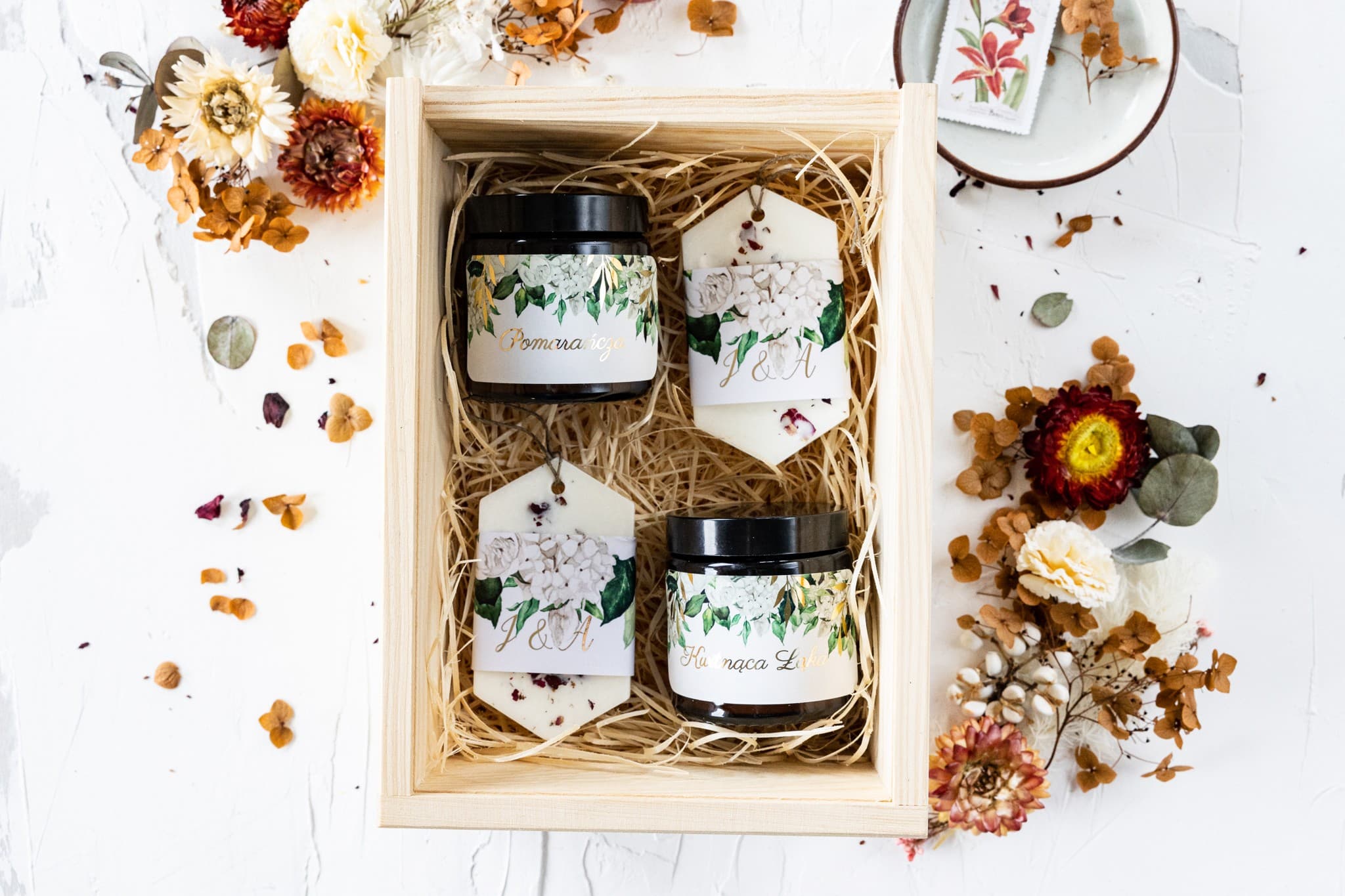 Elegancka Skrzynka z Nadrukiem Kwiatów i Świecami | Podziękowania dla Rodziców na Ślub | Rubin nr 11 - 2