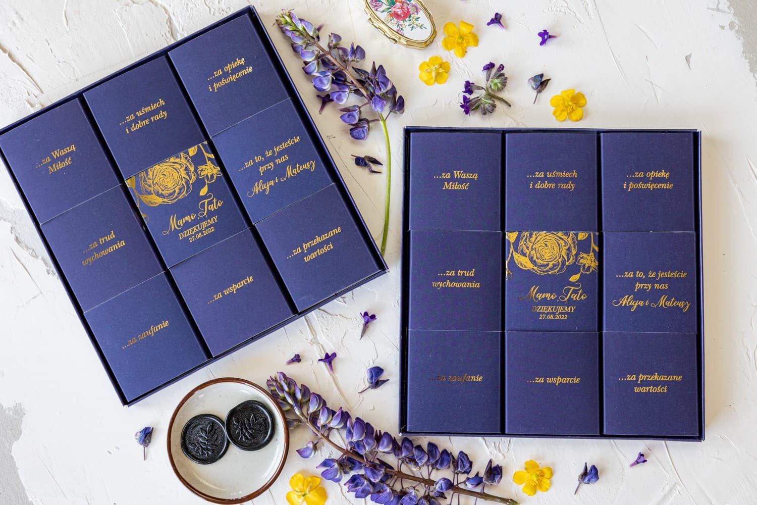 Elegancka Bombonierka Granatowa ze Złoceniem | Podziękowania dla Rodziców Ślubne Personalizowane | Onyks nr 4 - 2