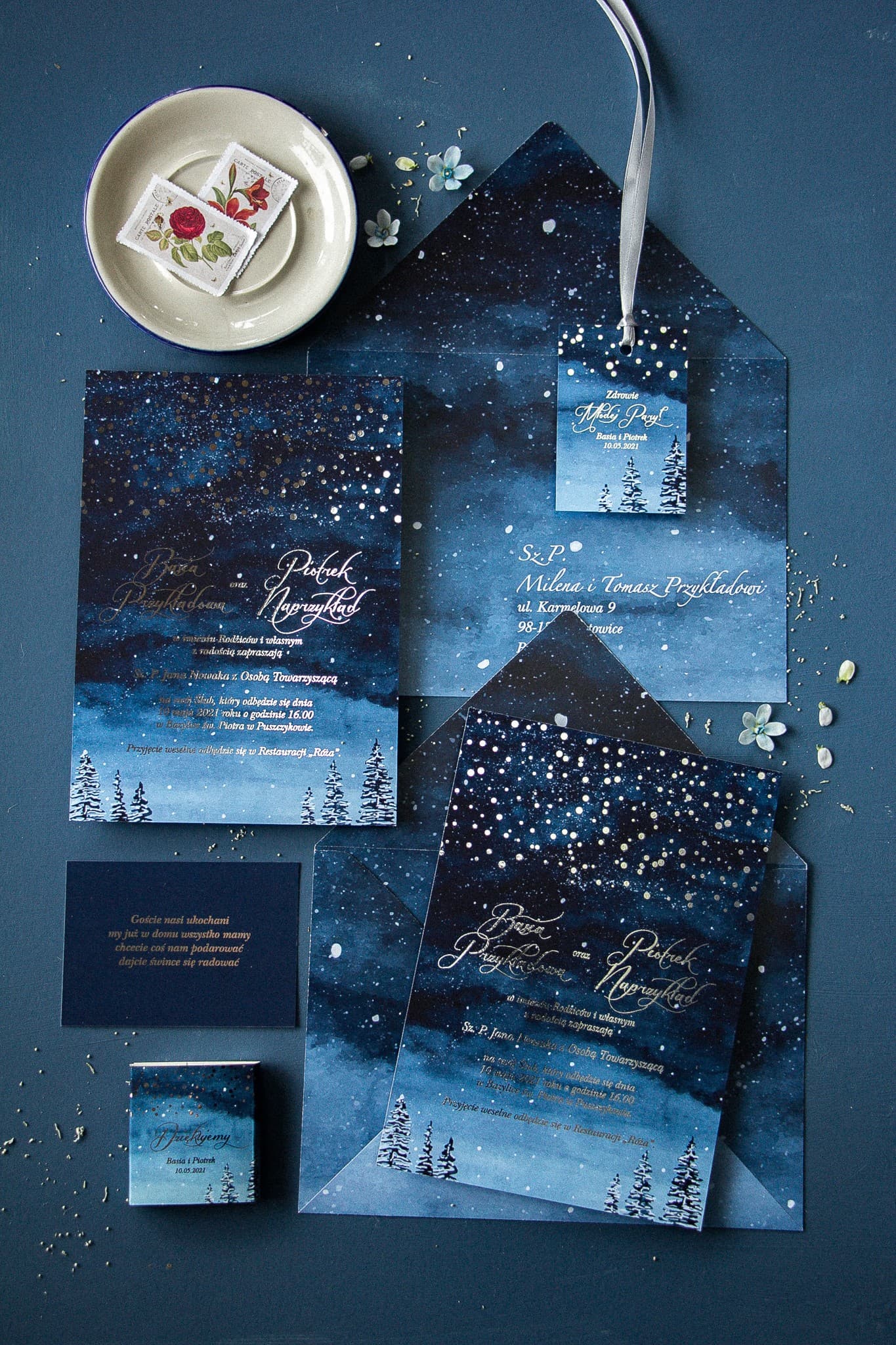 Zaproszenia Ślubne Pastelowe nr 6 – Nocne Niebo i Srebrzenie