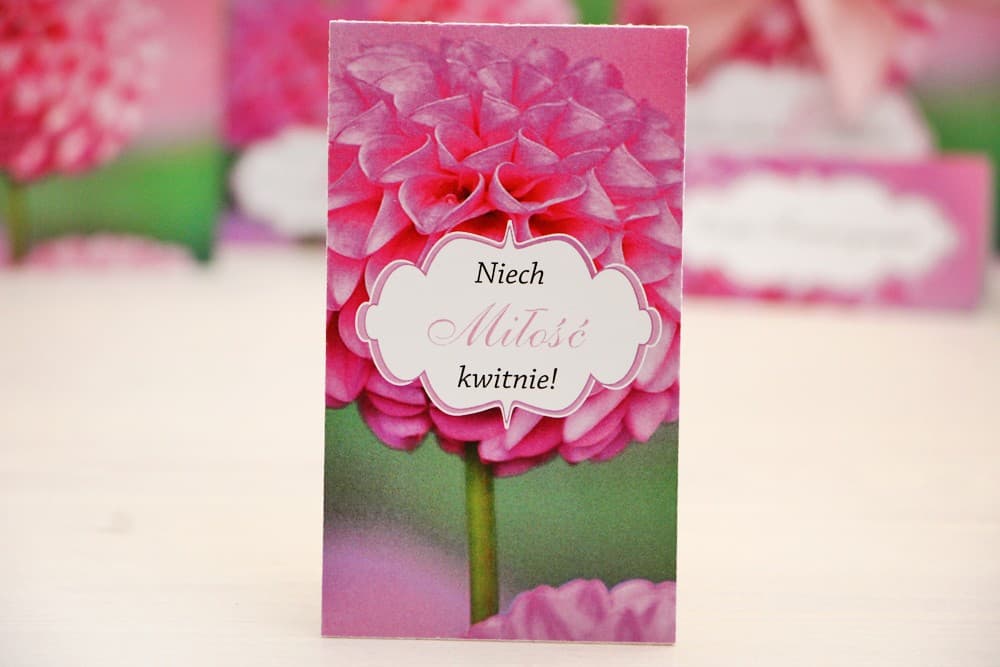 Nasiona Niezapominajki Podziękowania dla Gości z Różową Dalią | Personalizowane Upominki Weselne | Felicja nr 9