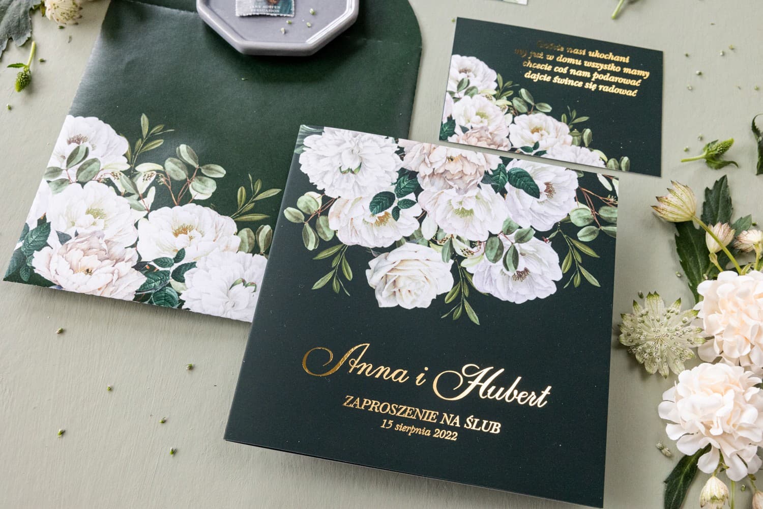 Zaproszenia Ślubne Glamour – Złocone Peonie Szafirowe nr 3 - 4