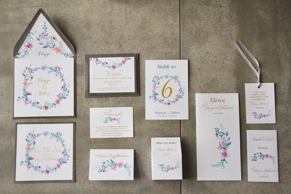 Zaproszenia Ślubne Cykade nr 8 – Złocenie i Pastelowe Fiołki