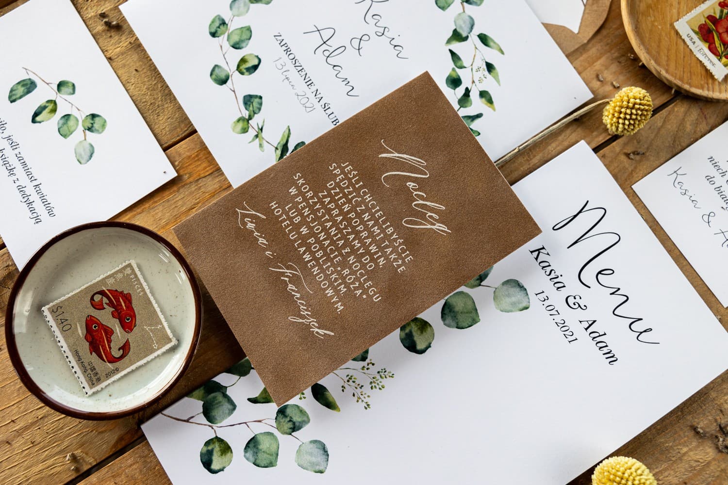 Welurowe Bileciki do Zaproszeń z Białym Drukiem | Eleganckie Wkładki Ślubne z Podziękowaniem | Kalia nr 2 - 3