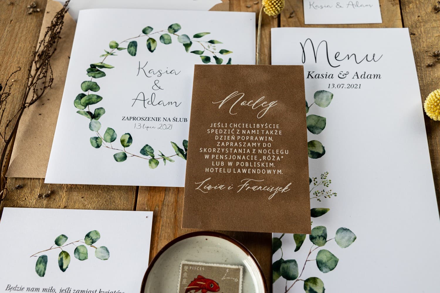 Welurowe Bileciki do Zaproszeń z Białym Drukiem | Eleganckie Wkładki Ślubne z Podziękowaniem | Kalia nr 2 - 4