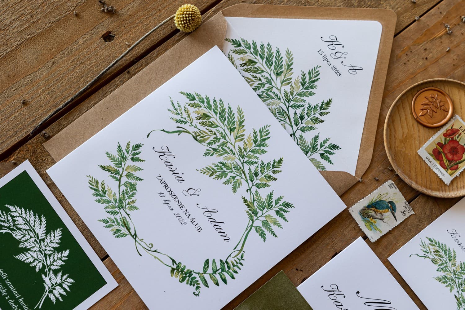Zaproszenia ślubne botaniczne z zieloną paprocią w stylu greenery – Kalia nr 1 - 4