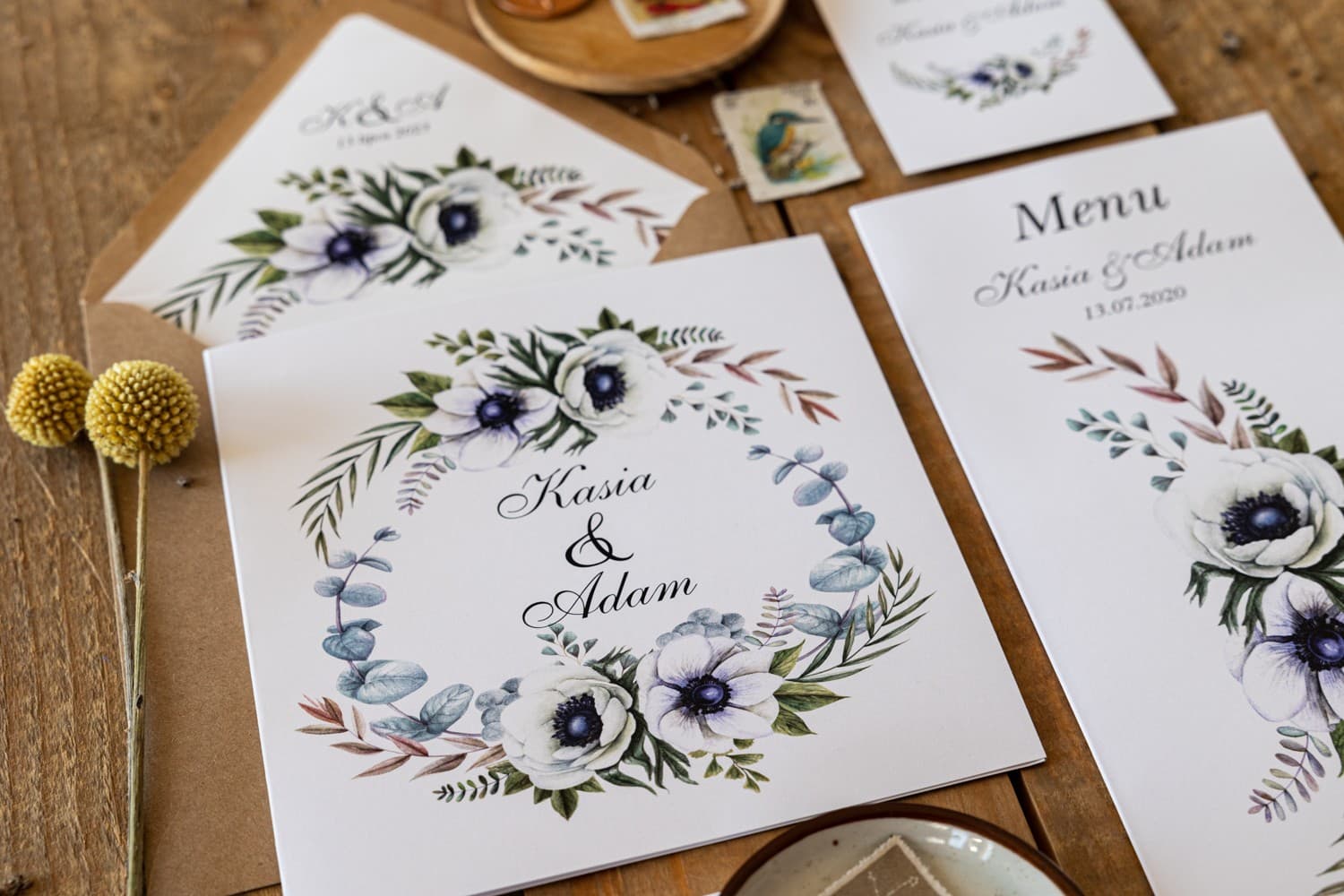 Zaproszenia ślubne boho z anemonami i ekologiczną kopertą – Kalia nr 3 - 2