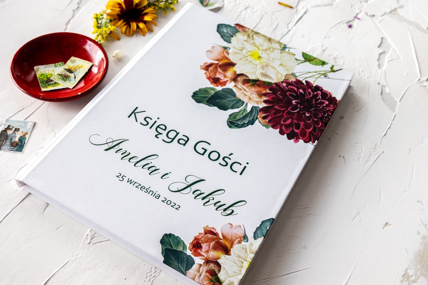 Personalizowana Księga Gości w Kwiaty Burgund | Elegancka Księga Gości Weselnych A4 | Korani Nr 13 - 3