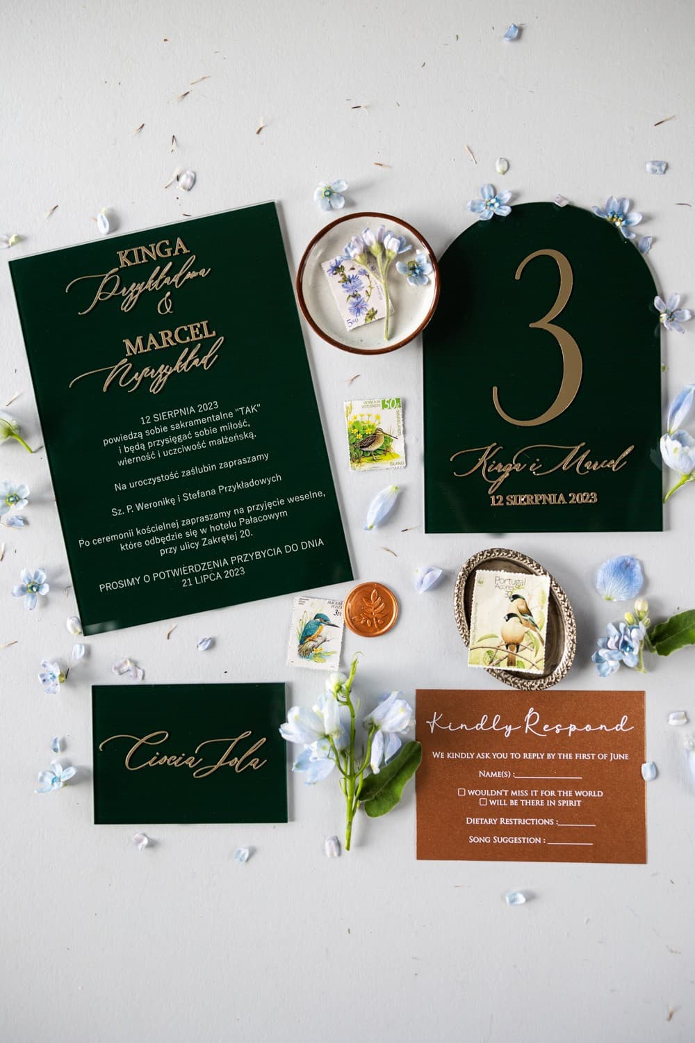 Welurowy Bilecik z Nadrukiem, Eleganckie Podziękowanie dla Gości | Personalizowane Bileciki Ślubne | Dalia nr 2