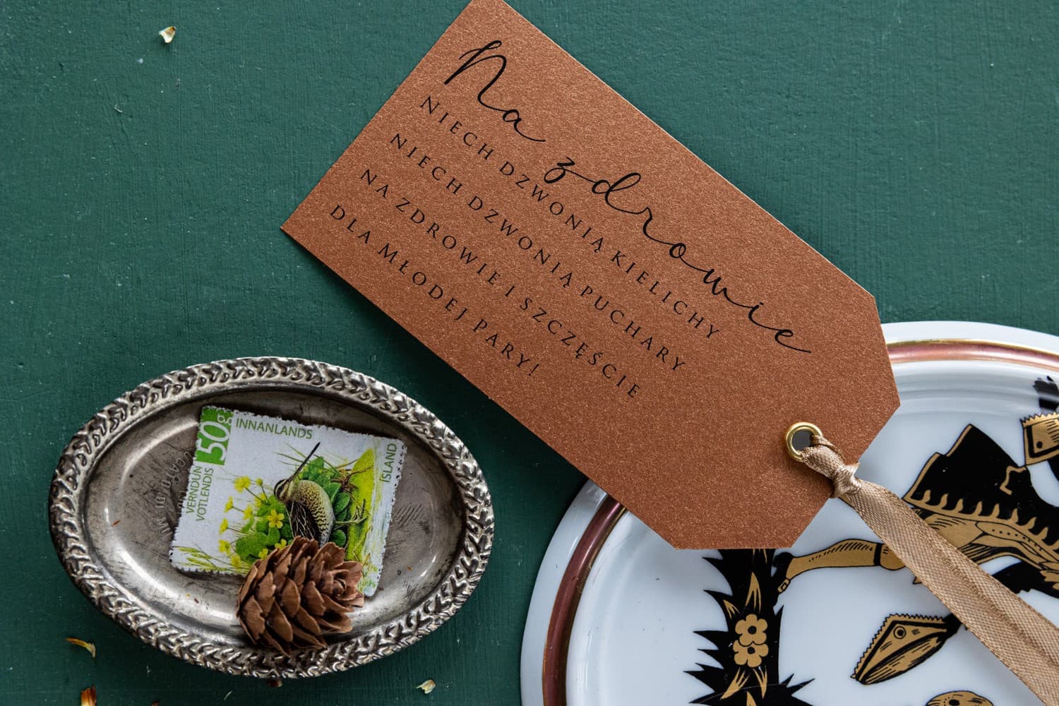 Nowoczesne Zawieszki na Alkohol Perłowe Złocone | Etykiety na Wódkę Weselną | Modern nr 1 - 3